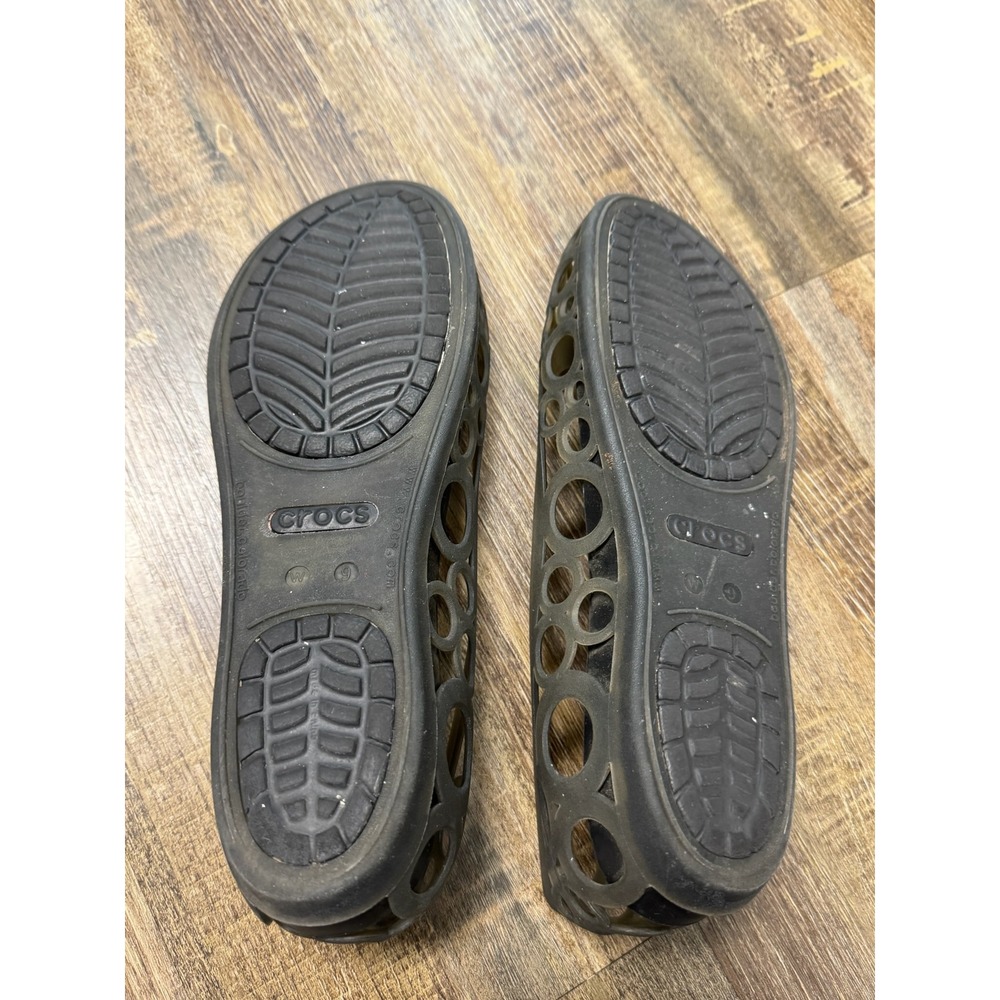 Crocs Adrina Peep Toe Flats Womens Size 9 Black Smoke Cutout Jelly Shoes - Picture 6 of 15
